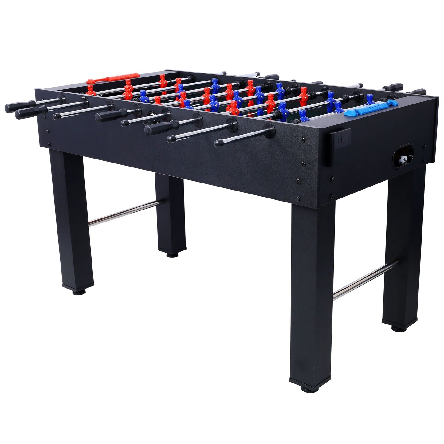 Hurricane Foosball Table by HouseOfZazla black cabinet, red and blue players, silver rods on Tampa Home & Garden Store