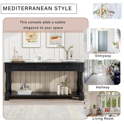 TREXM 63in Long Console Table with Drawers and Shelf in black by HouseOfZazla on Tampa Home & Garden Store