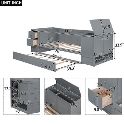 Daybed with storage arms, trundle and charging station in grey with drawers by HouseOfZazla on Tampa Home & Garden Store
