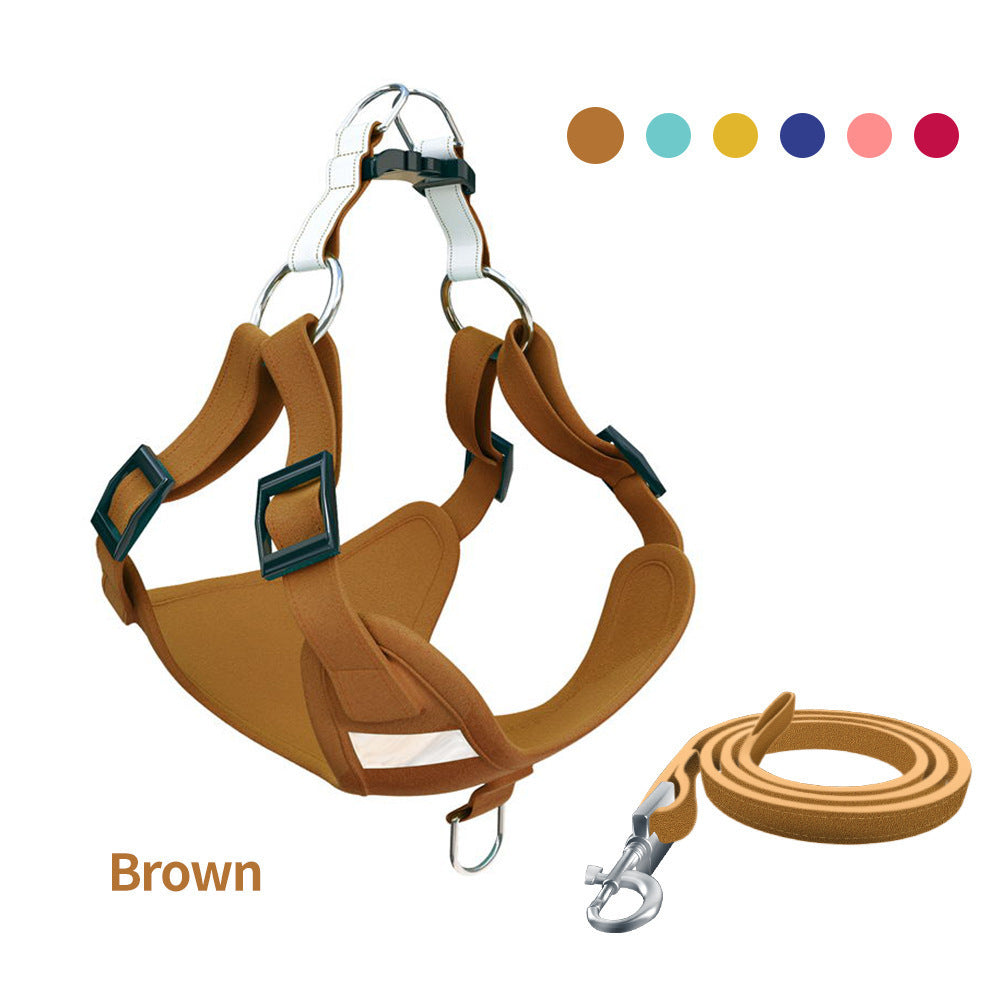 Brown dog harness vest set with adjustable straps, metal D-rings, and matching leash on Tampa Home & Garden Store