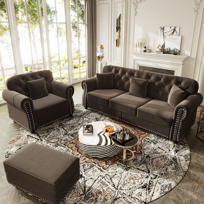 Upholstered Sofa Set with Nailhead and Pillows
