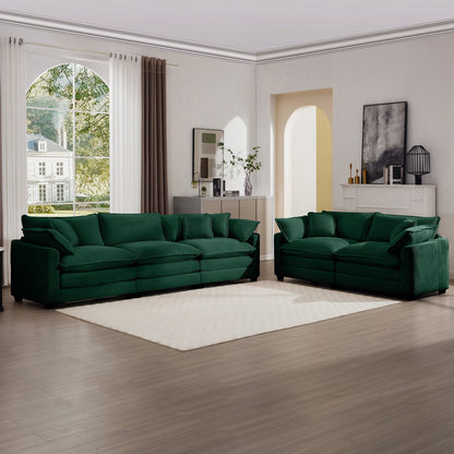 Elegant emerald green velvet sectional with deep seats and modular layout by HouseOfZazla on Tampa Home & Garden Store
