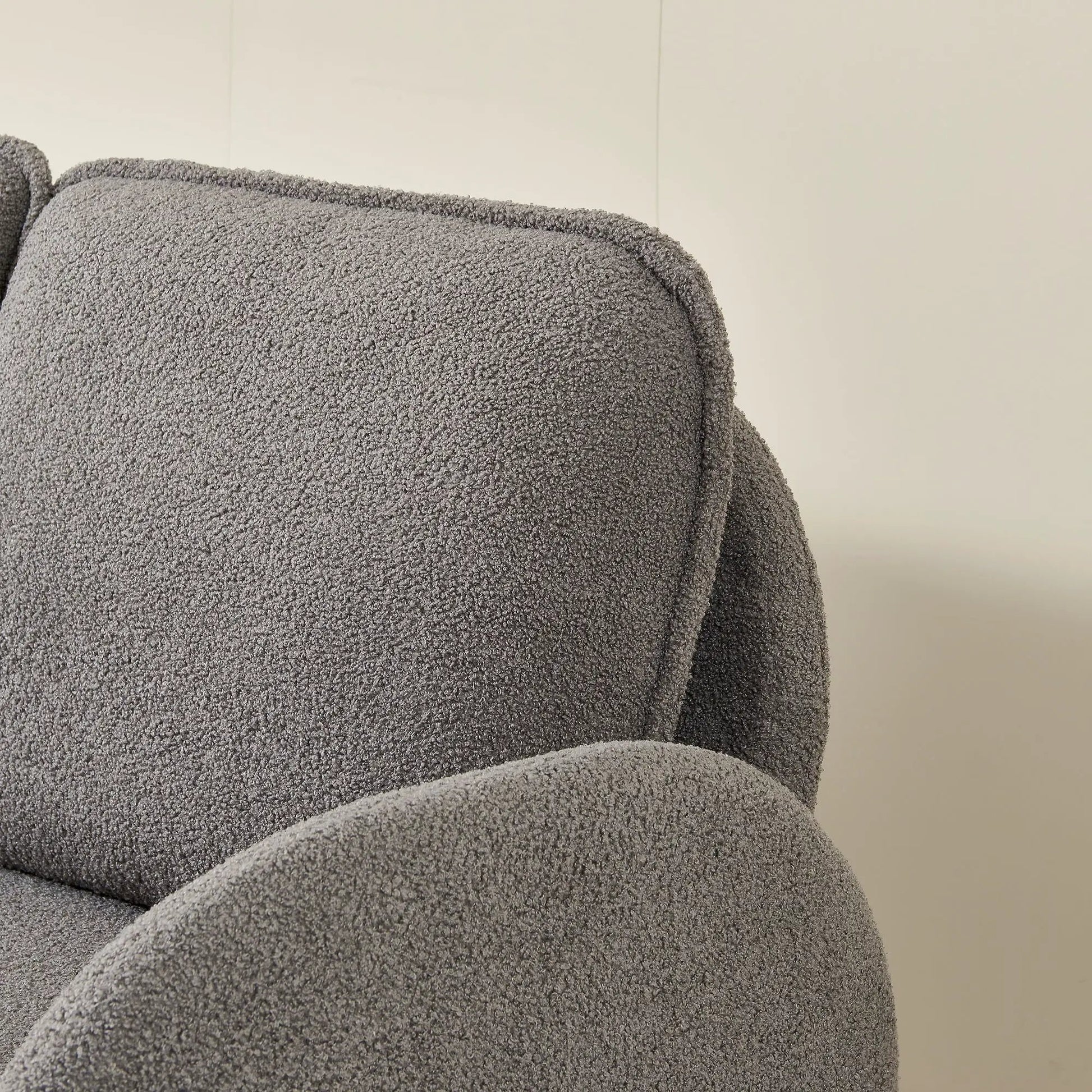 Small stationary loveseat sofa in gray Sherpa fabric with plush upholstery on Tampa Home & Garden Store