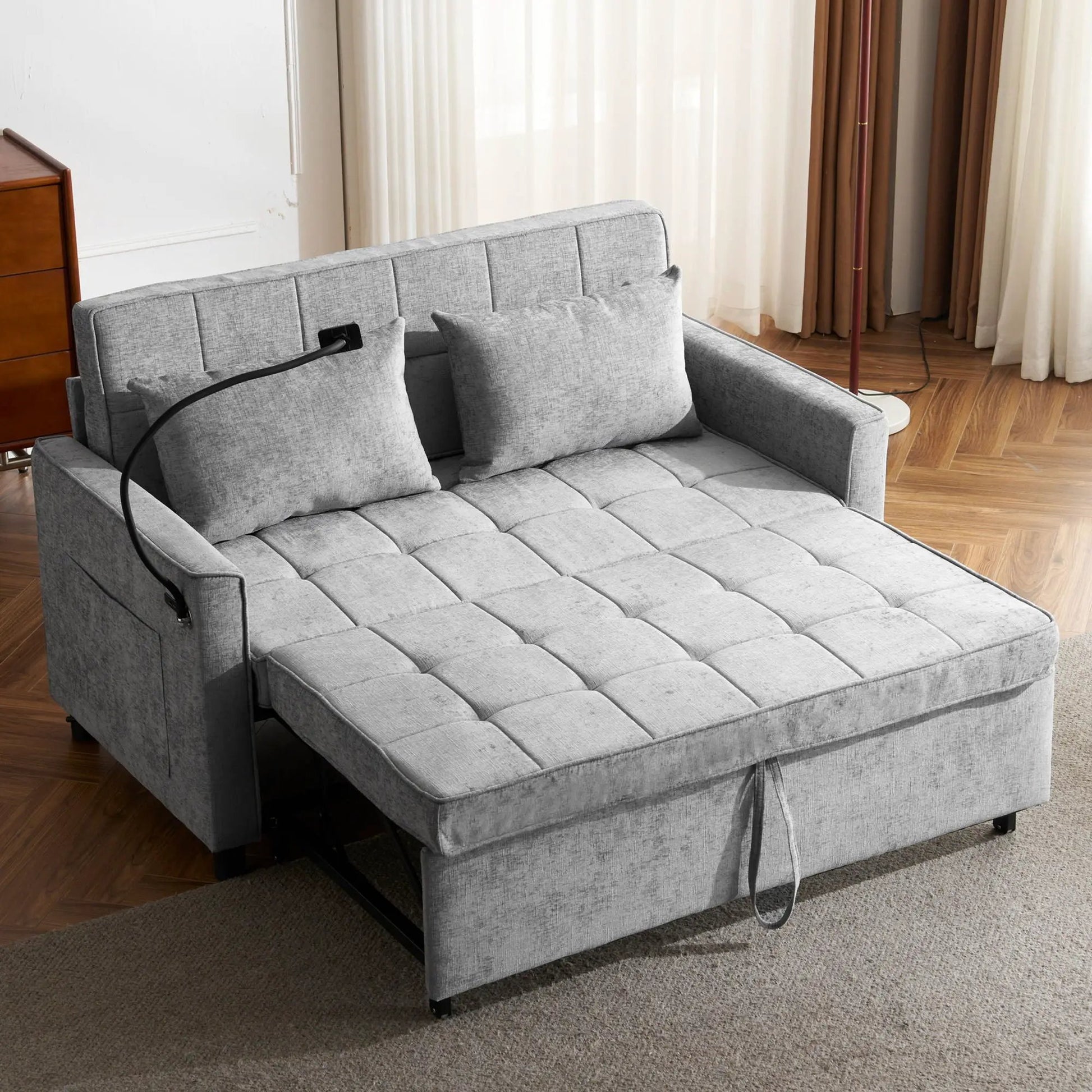 Pull-Out Sleeper Sofa gray fabric by Unique Piece Furniture with reversible cushions on Tampa Home & Garden Store
