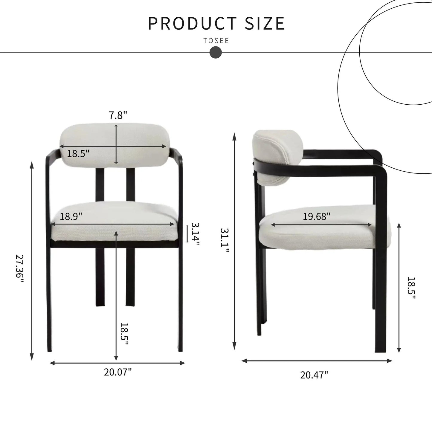 Dining Arm Chairs Set of 2 with Matte Metal Legs