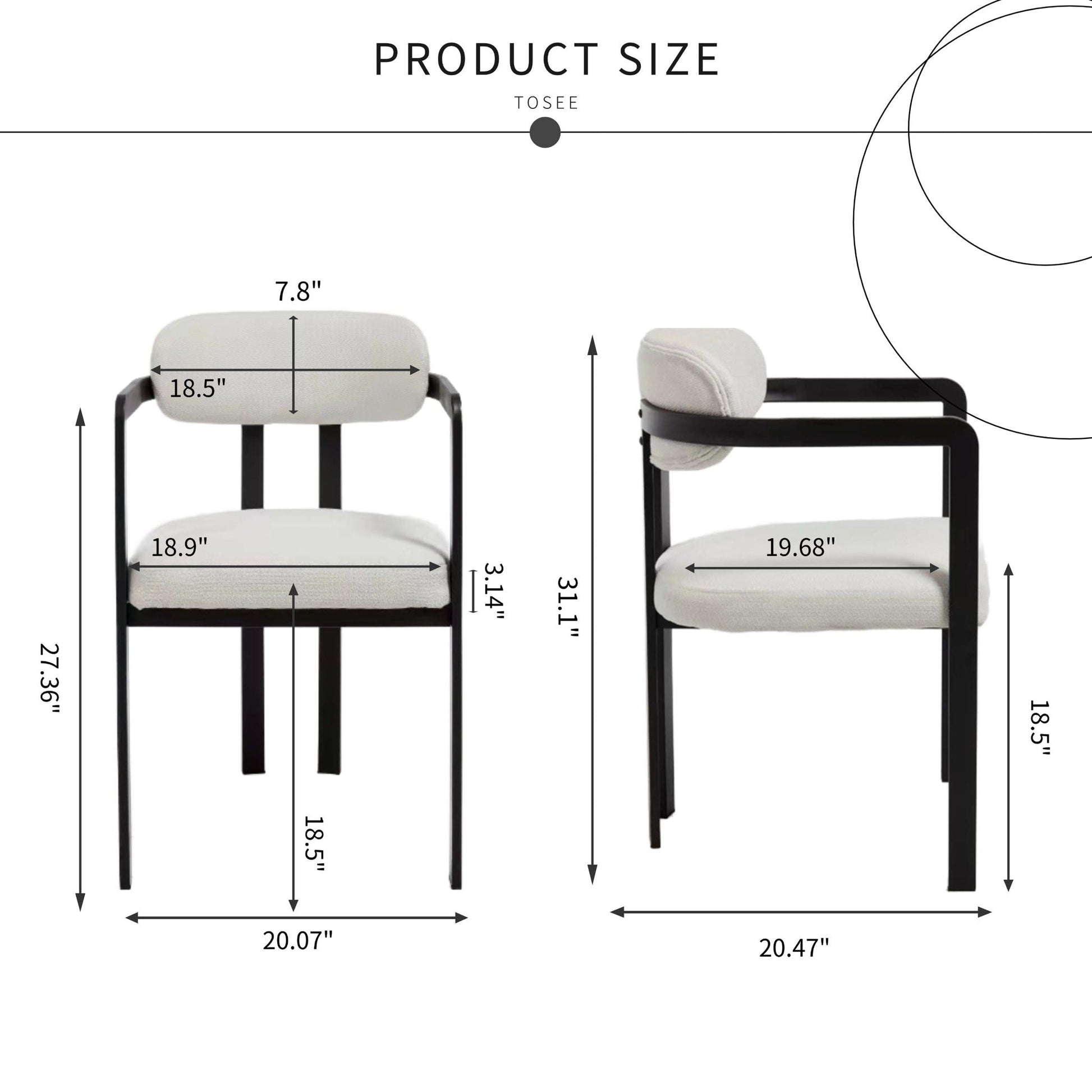 Dining Arm Chairs (Set of 2) with beige upholstered seats and black metal frames on Tampa Home & Garden Store