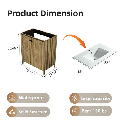 Folding floor cabinet vanity with ceramic sink wood finish space-saving on Tampa Home & Garden Store