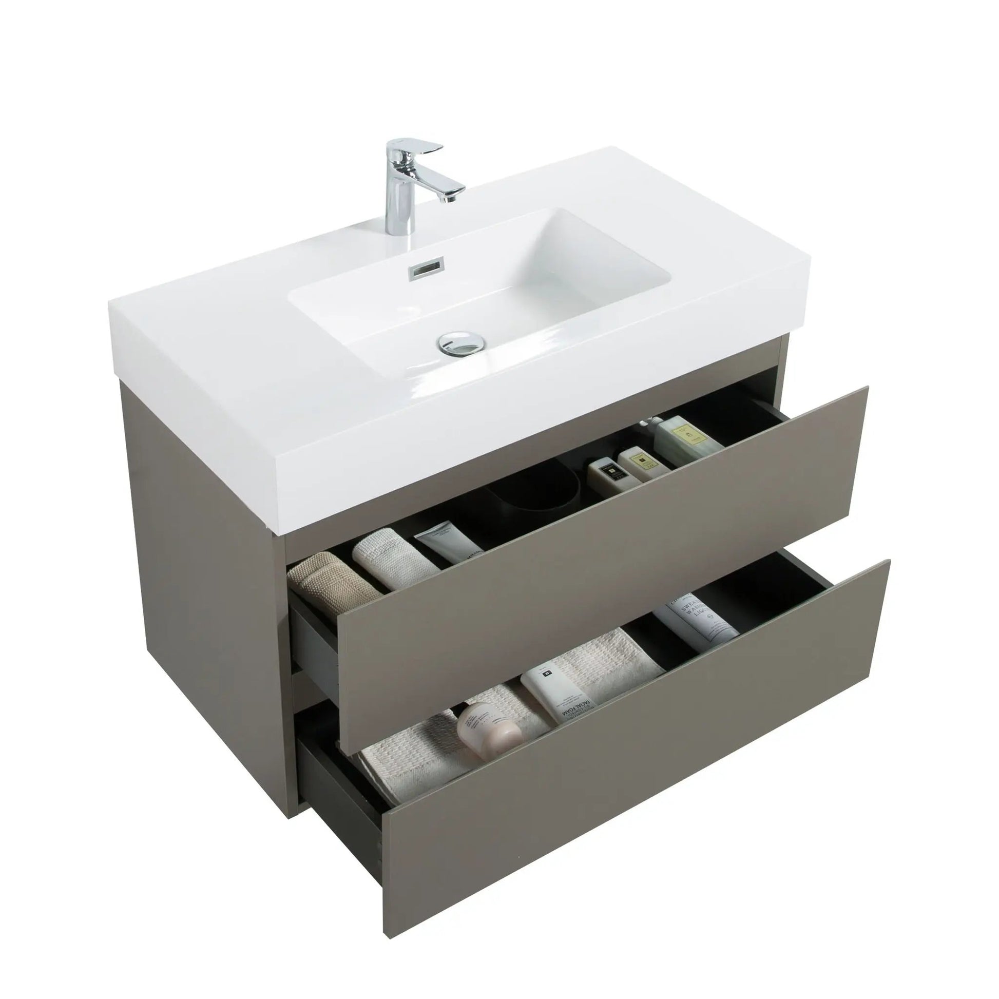 Alice bathroom vanity with sink, wall-mounted floating unit, white top, gray drawers on Tampa Home & Garden Store