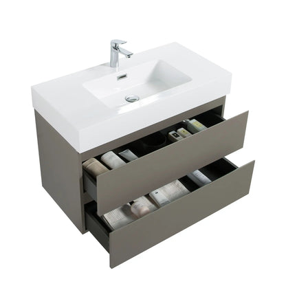 Alice bathroom vanity with sink, wall-mounted floating unit, white top, gray drawers on Tampa Home & Garden Store