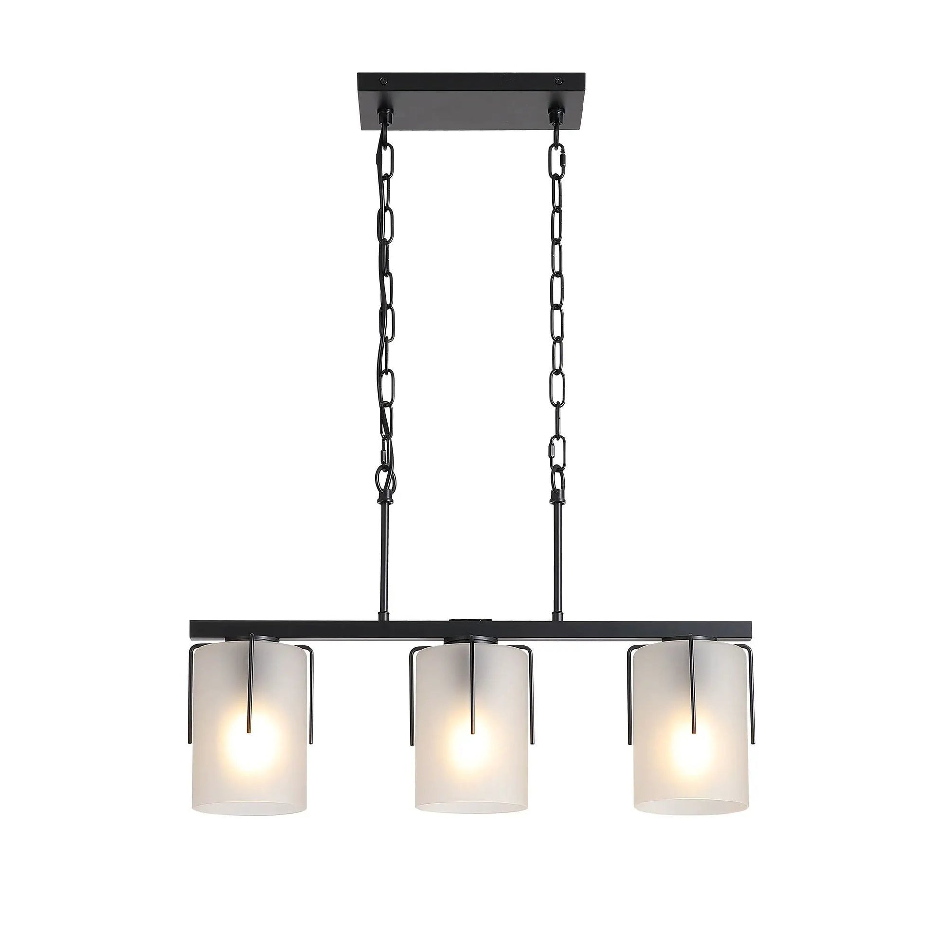 Adjustable cylindrical pendant light with frosted glass shades and black metal on Tampa Home & Garden Store