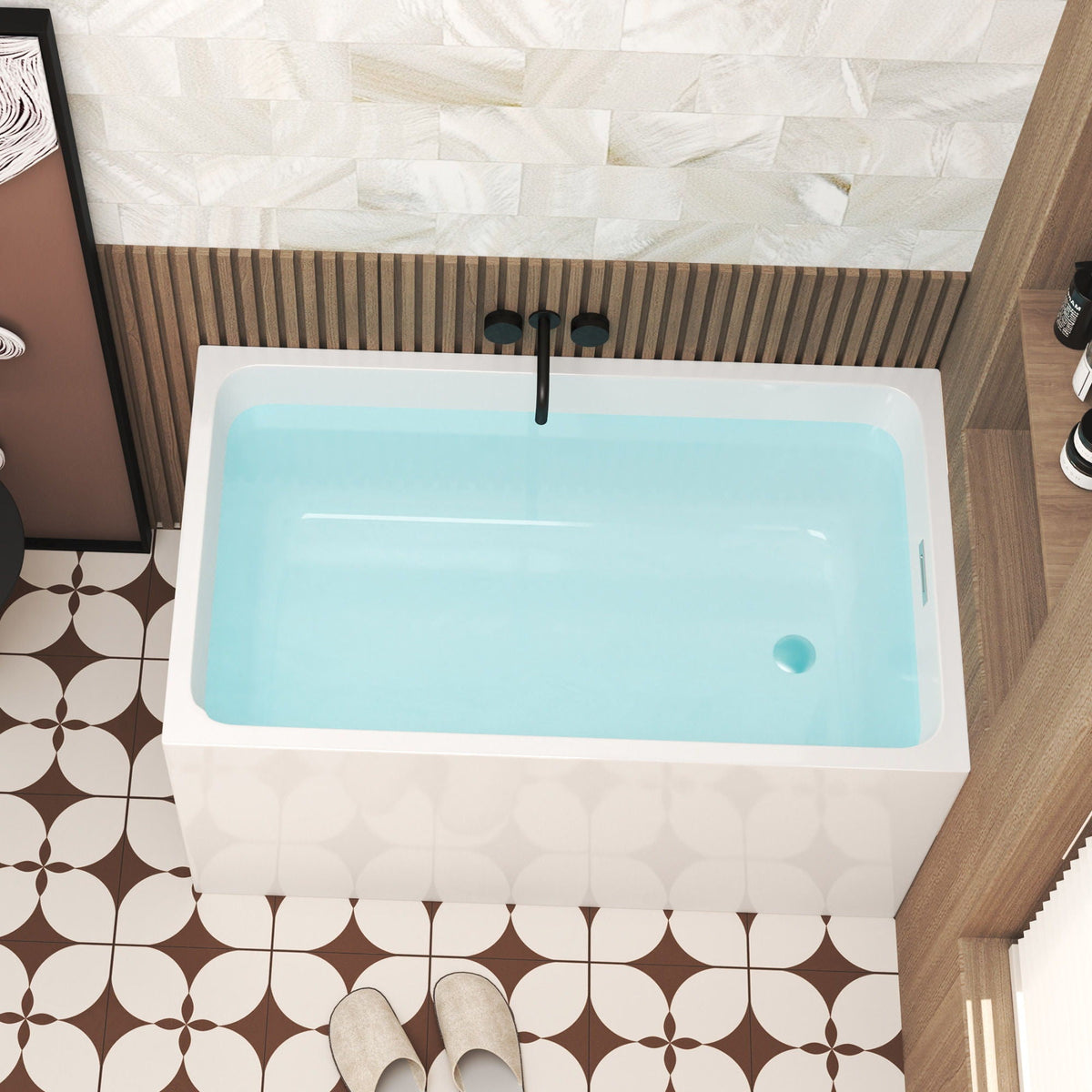 HouseOfZazla freestanding acrylic bathtub, modern glossy white with black faucet on Tampa Home & Garden Store