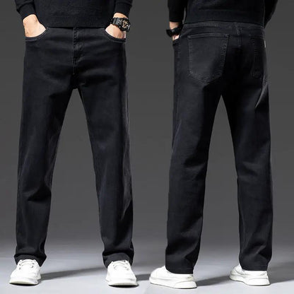 High Elastic Men's Straight Jeans FLIPSTYLEZLLC black denim front & back views on Tampa Home & Garden Store