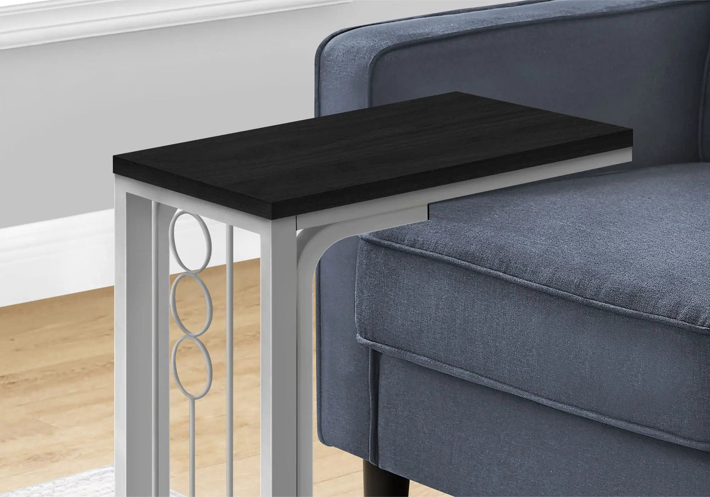 Elegant C-shaped accent table with black wood top and white frame by Unique Piece Furniture on Tampa Home & Garden Store