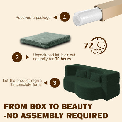 Modern Floor Sleeper Sofa Bed And Two Pillows