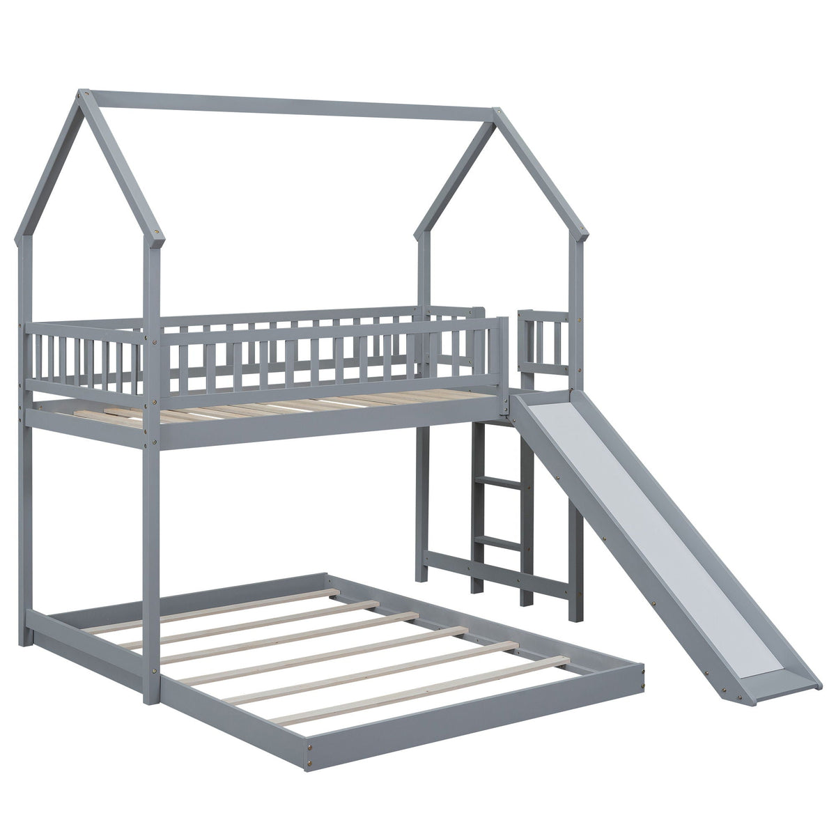 House bunk bed with slide, gray wood, built-in ladder by HouseOfZazla on Tampa Home & Garden Store