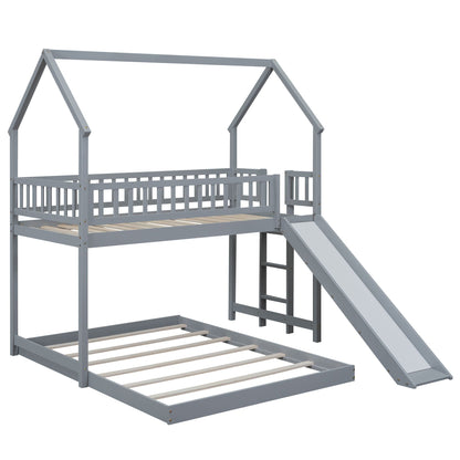 House bunk bed with slide, gray wood, built-in ladder by HouseOfZazla on Tampa Home & Garden Store