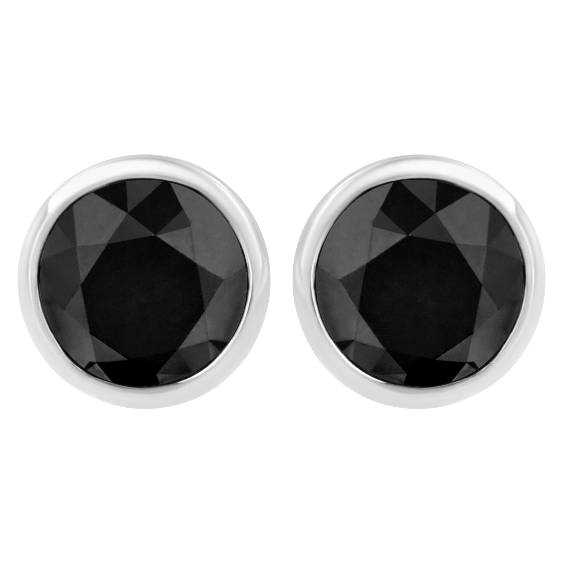 Bezel-set black diamond stud earrings in .925 sterling silver, 4.00 cttw with screw backs by Bids.com on Tampa Home & Garden Store