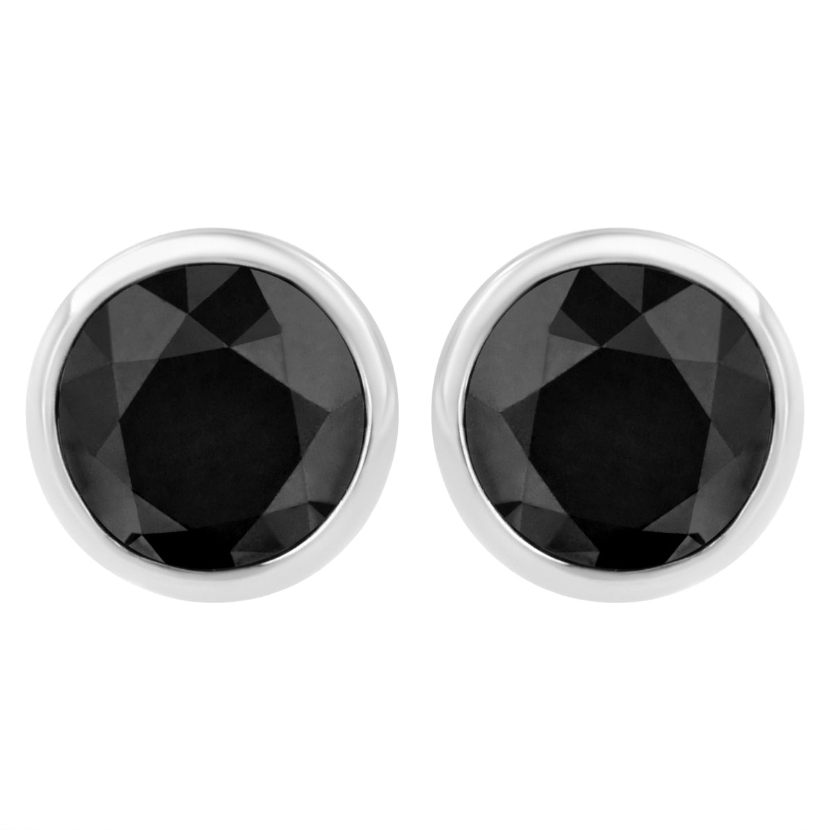 Pair of sterling silver bezel-set black diamond stud earrings, round-cut, 4.00 Cttw, screw backs on Tampa Home & Garden Store