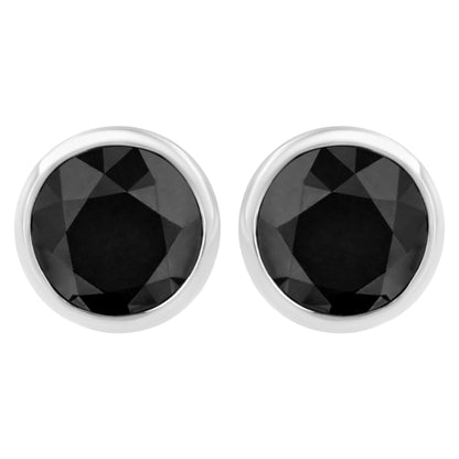 Pair of sterling silver bezel-set black diamond stud earrings, round-cut, 4.00 Cttw, screw backs on Tampa Home & Garden Store