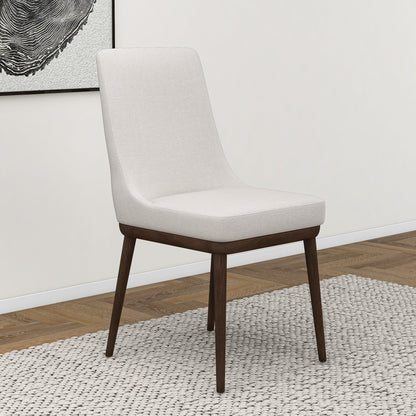 Mid-Century Modern dining chair set of 2 with beige fabric upholstery and solid wood frame on Tampa Home & Garden Store