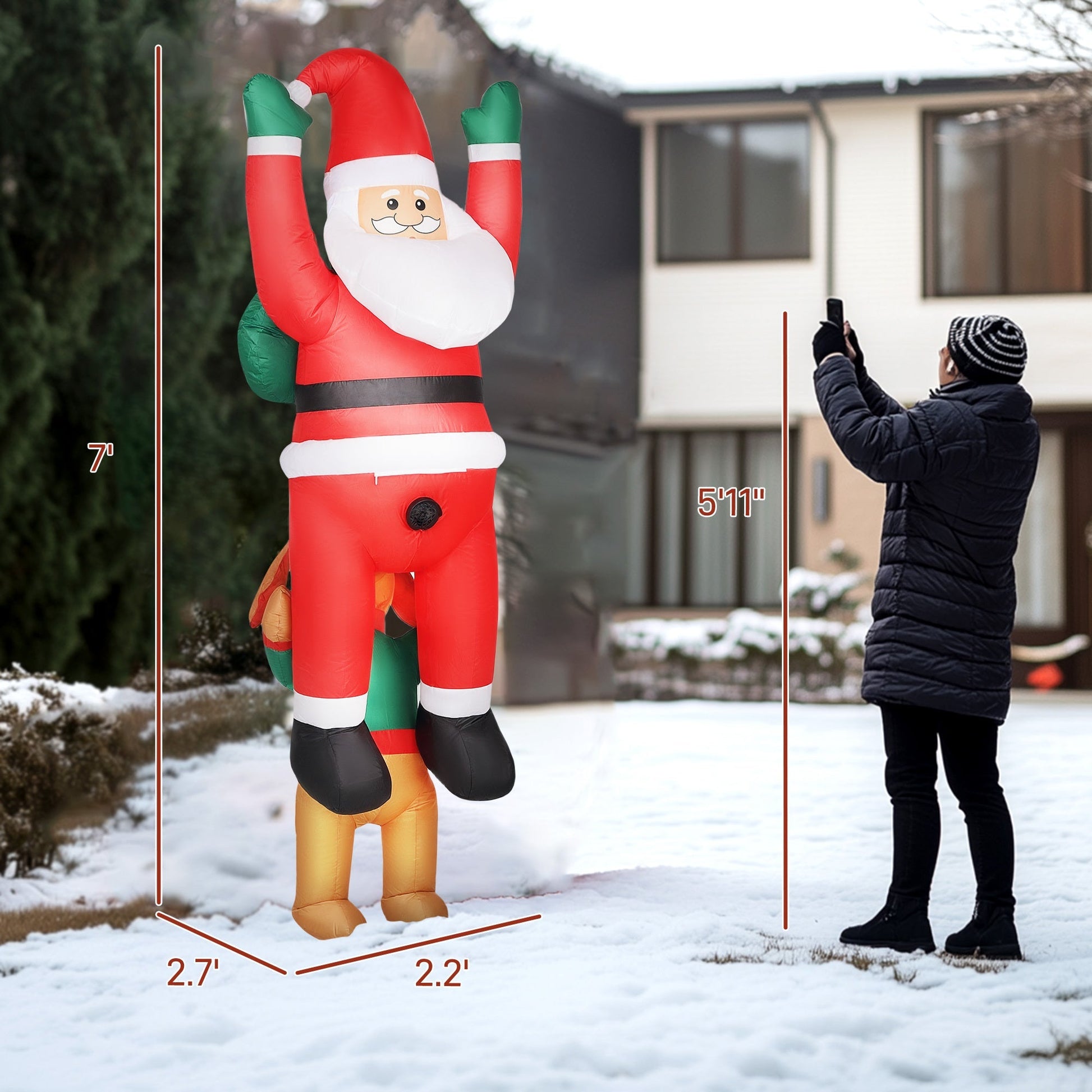 7ft Hanging Xmas Inflatable Santa w/ Dog, red/white, green gloves by HouseOfZazla on Tampa Home & Garden Store