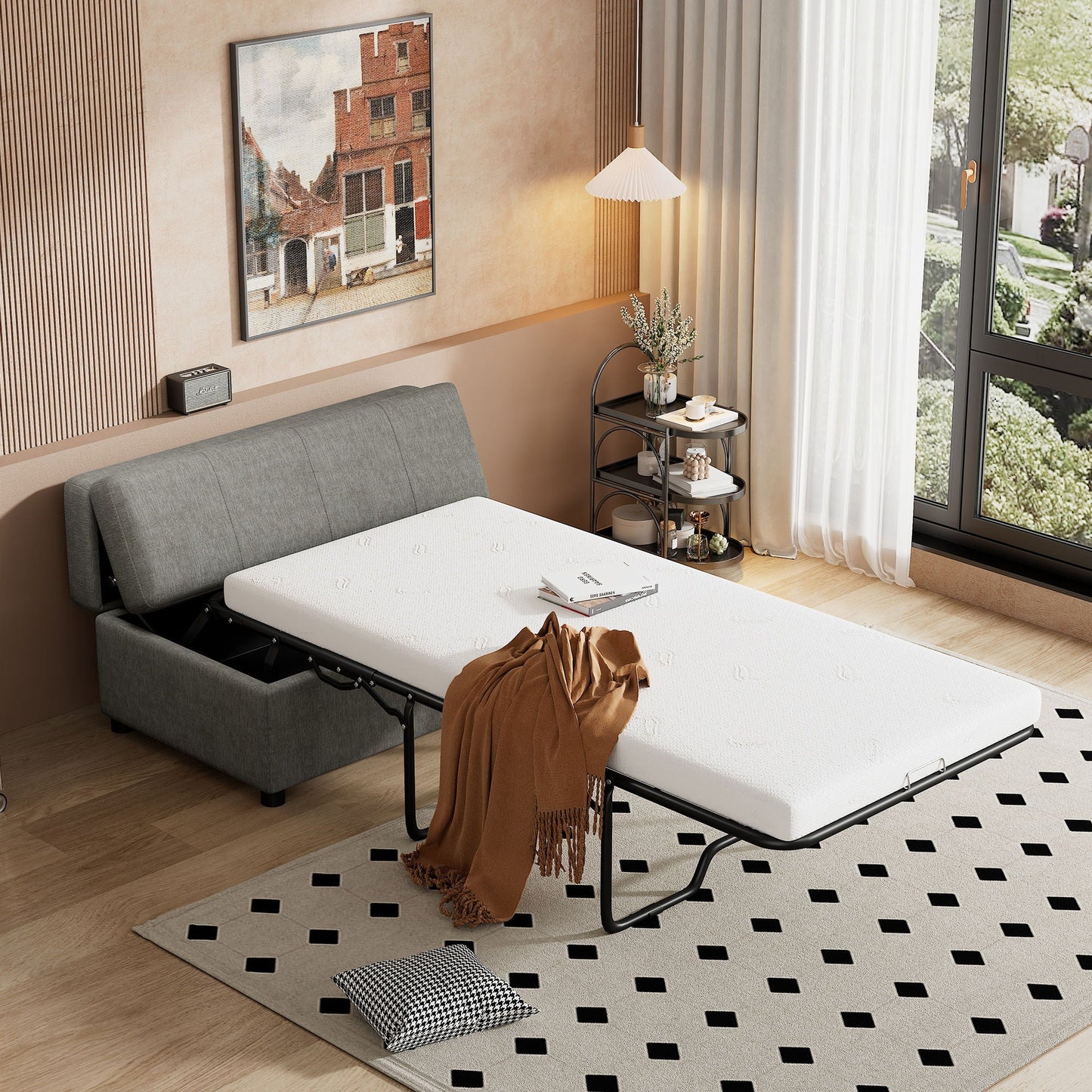 Twin Size Folding Ottoman Sleeper Bed with Mattress by HouseOfZazla converts to twin bed on Tampa Home & Garden Store