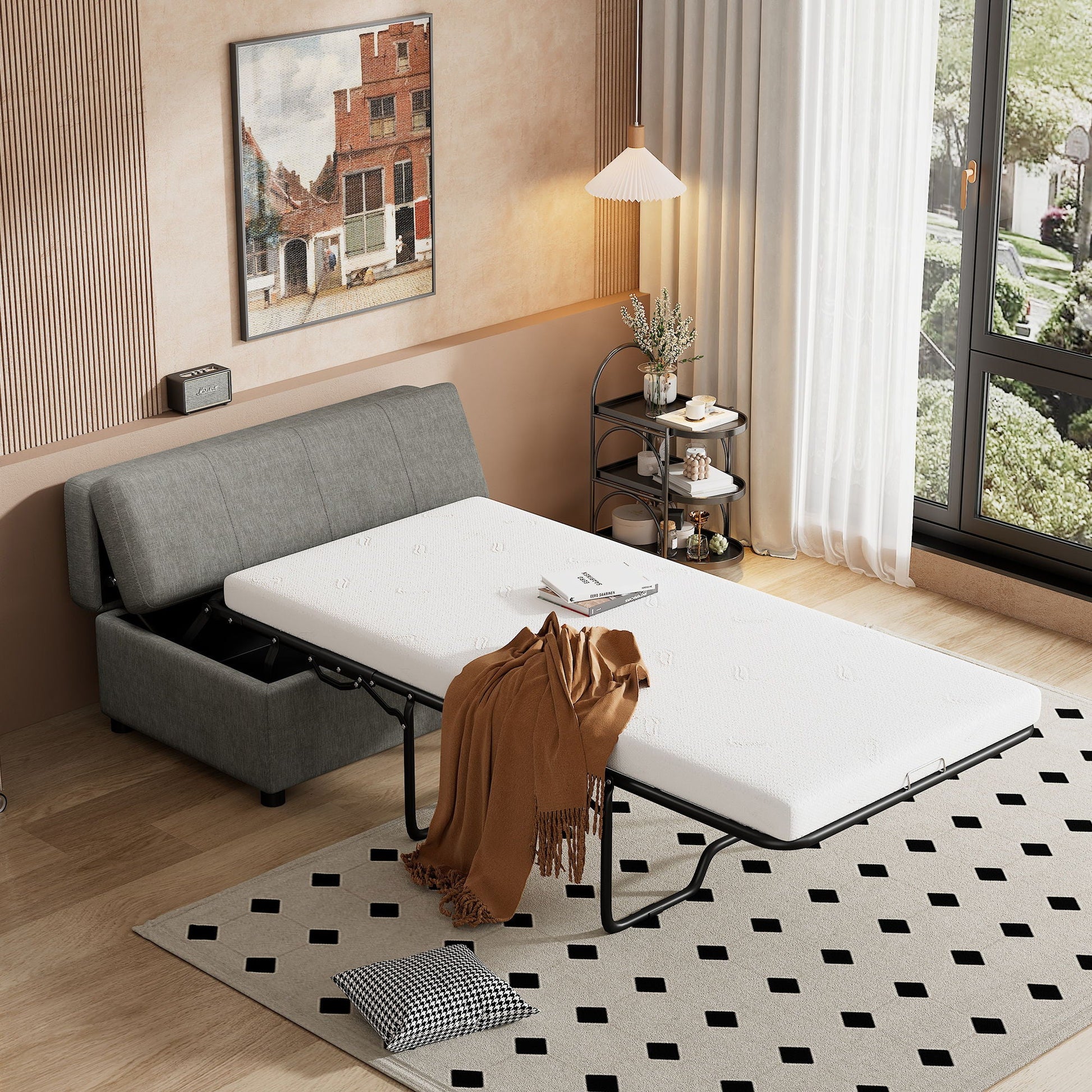 Twin Size Folding Ottoman Sleeper Bed with Mattress by HouseOfZazla converts to twin bed on Tampa Home & Garden Store
