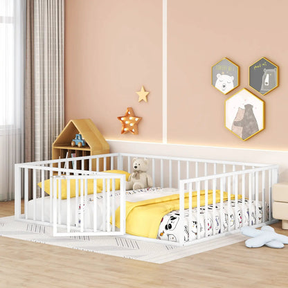 Metal floor bed frame with fence and door for toddlers by Unique Piece Furniture on Tampa Home & Garden Store