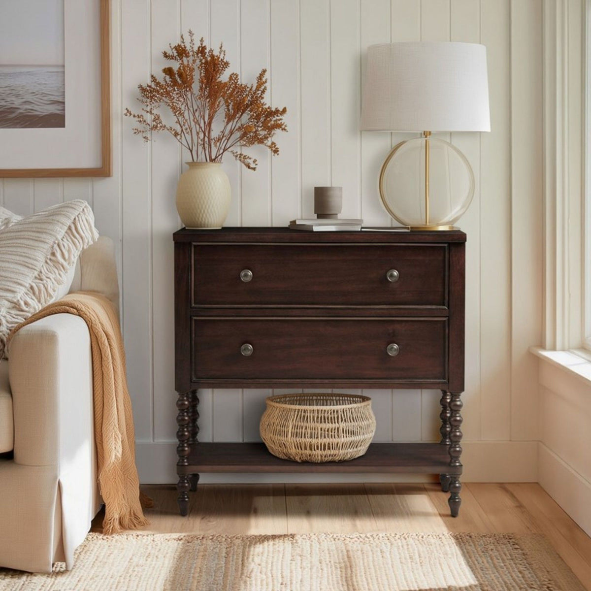 HouseOfZazla Signature Beckett 2-Drawer Accent Chest in dark brown solid wood on Tampa Home & Garden Store