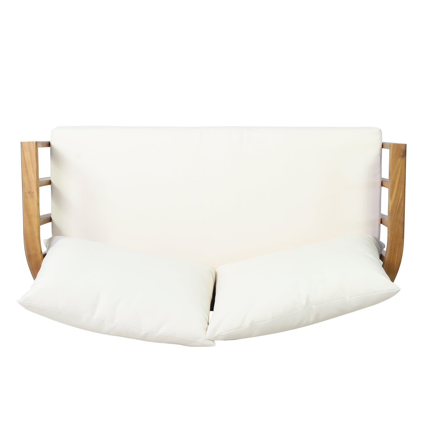 Outdoor acacia wood loveseat with white cushions by HouseOfZazla on Tampa Home & Garden Store