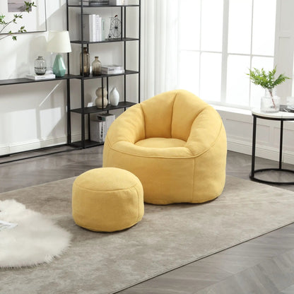 Bean Bag Sofa Chair with Footrest, 1 chair + 1 ottoman, yellow fabric, high pressure foam on Tampa Home & Garden Store