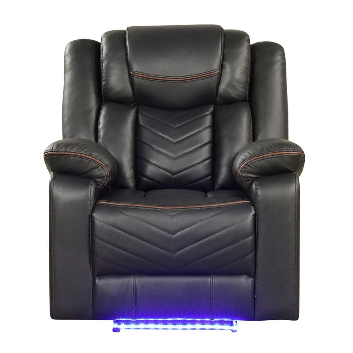 Challenger LED Power Recliner Chair, black leather with stitching and blue LED on Tampa Home & Garden Store