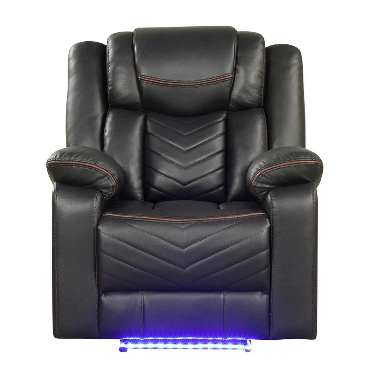 Challenger LED Power Recliner Chair, black leather with stitching and blue LED on Tampa Home & Garden Store