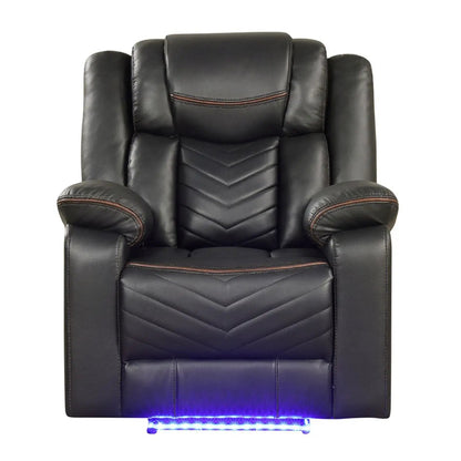Challenger LED Power Recliner Chair, black leather with stitching and blue LED on Tampa Home & Garden Store