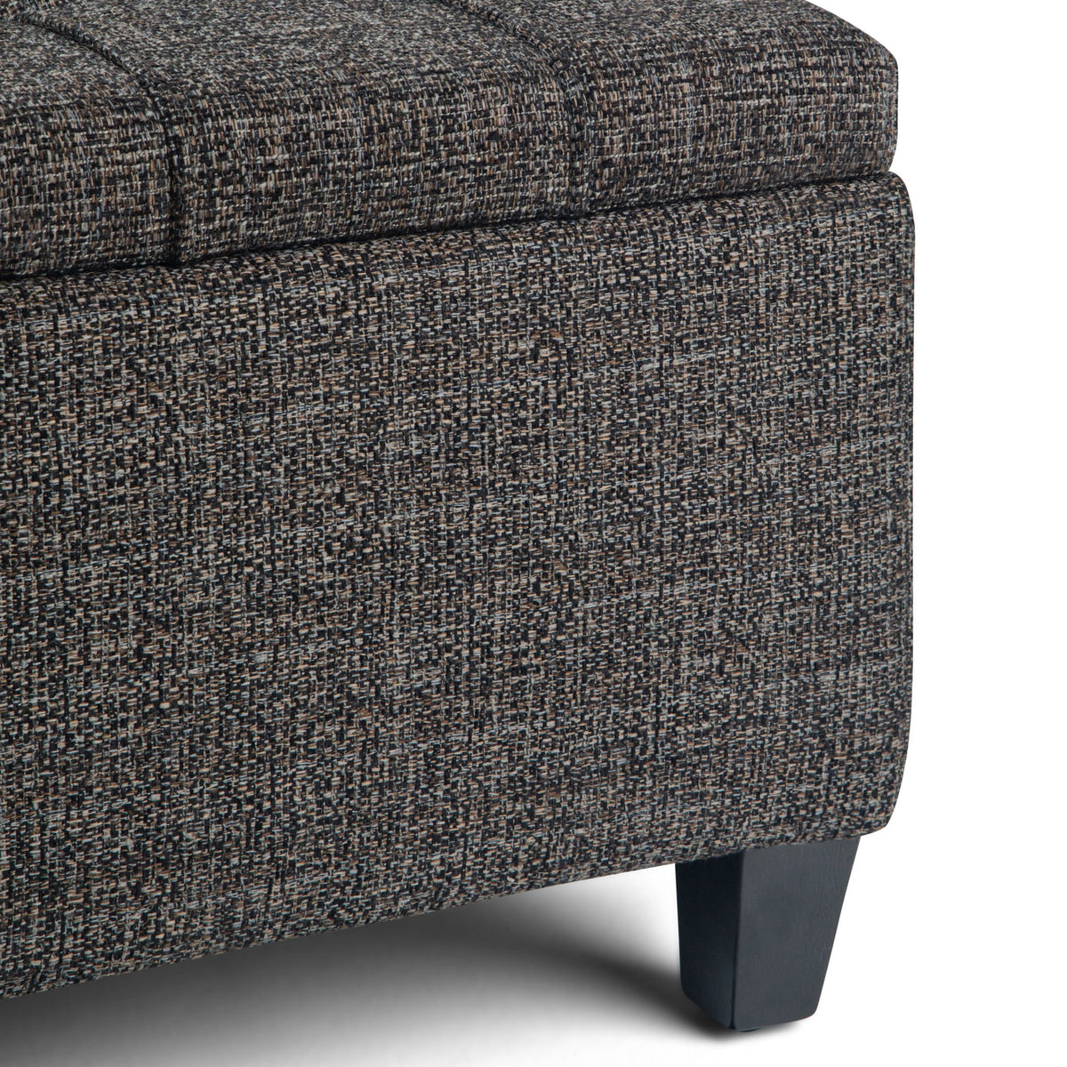 Harrison Tufted Lift Top Storage Ottoman in dark tweed fabric with black legs on Tampa Home & Garden Store