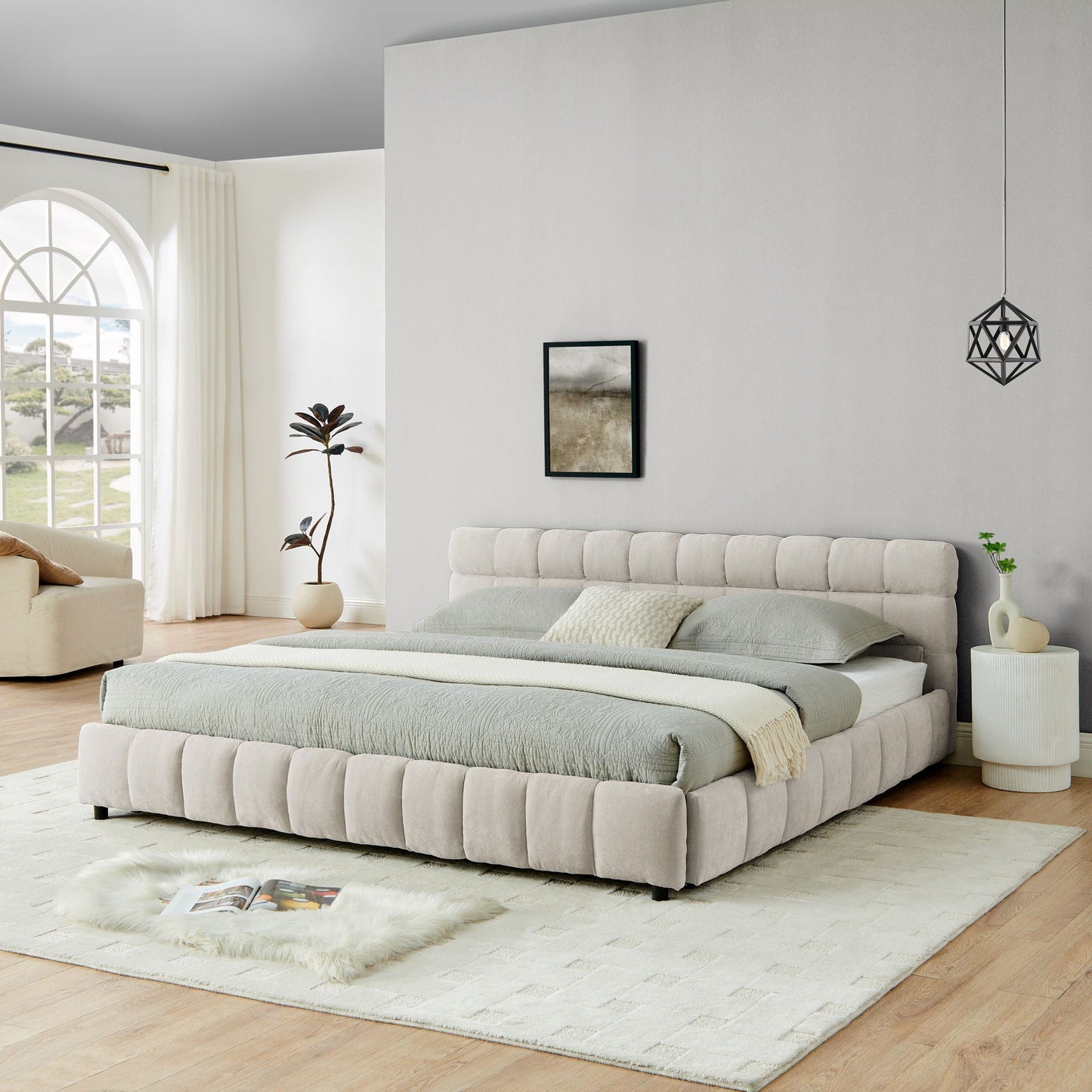 Modern Platform Bed Frame with Thick Fabric