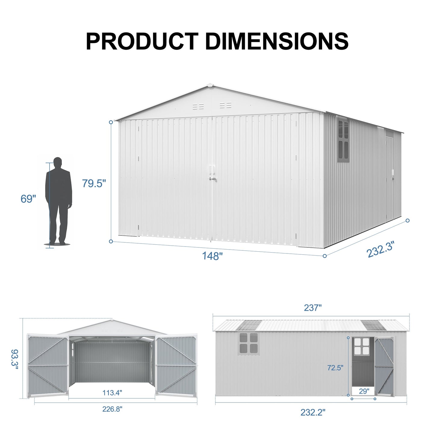 HouseOfZazla outdoor storage shed 20x13 ft metal garden utility shed with double doors on Tampa Home & Garden Store