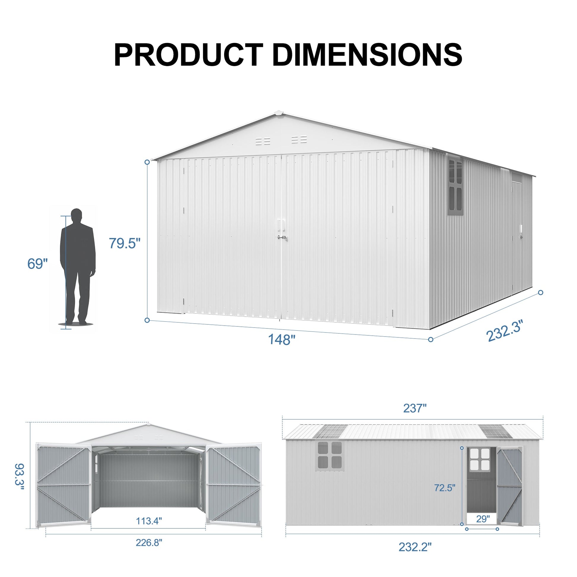 HouseOfZazla outdoor storage shed 20x13 ft metal garden utility shed with double doors on Tampa Home & Garden Store
