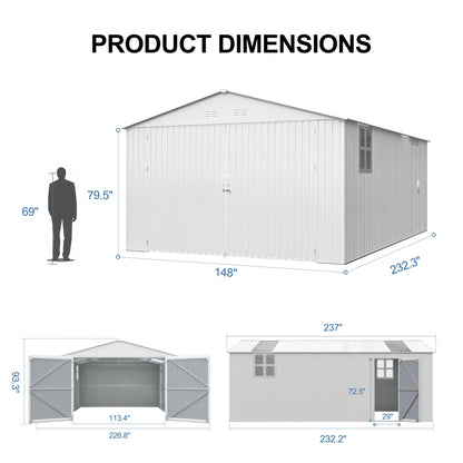 HouseOfZazla outdoor storage shed 20x13 ft metal garden utility shed with double doors on Tampa Home & Garden Store