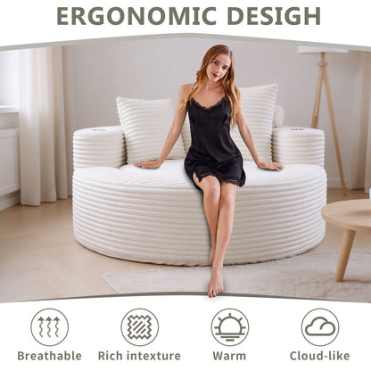 Round memory foam sofa bed by HouseOfZazla in white circular sectional with pleated texture on Tampa Home & Garden Store