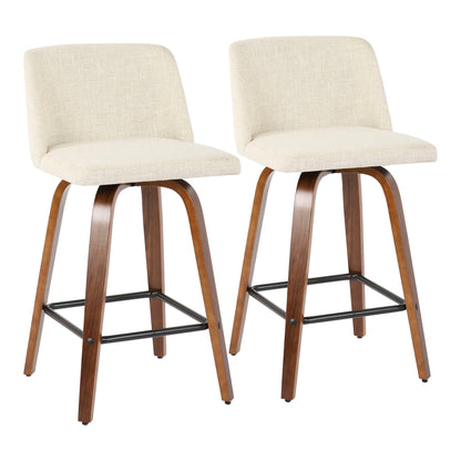 Mid-Century counter stools set of 2, walnut legs, cream fabric, square footrest, HouseOfZazla on Tampa Home & Garden Store