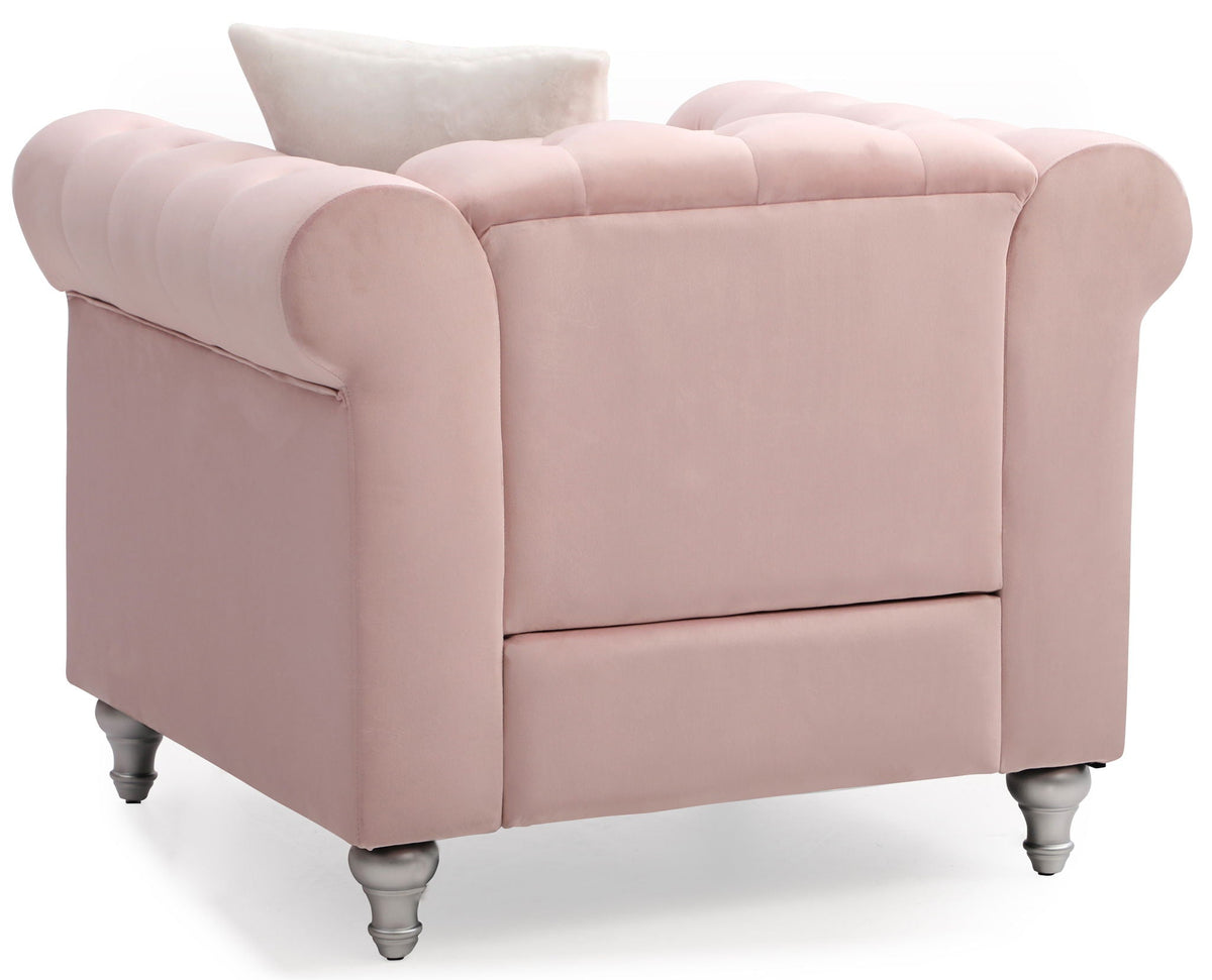Contemporary pink velvet lounge chair with tufted rolled arms by HouseOfZazla armchair on Tampa Home & Garden Store