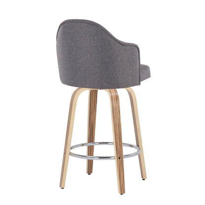 Ahoy Mid-Century Modern Counter Stool gray upholstery curved back wood legs set of 2 on Tampa Home & Garden Store