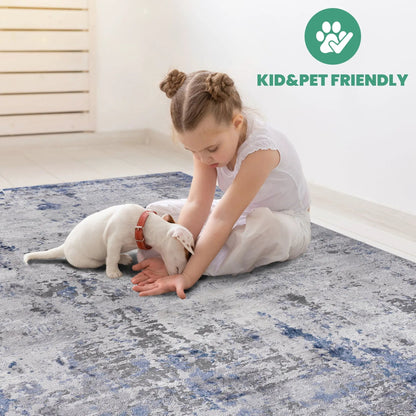 Marfi Abstract Rug blue-gray abstract-pattern area rug; kid & pet friendly on Tampa Home & Garden Store