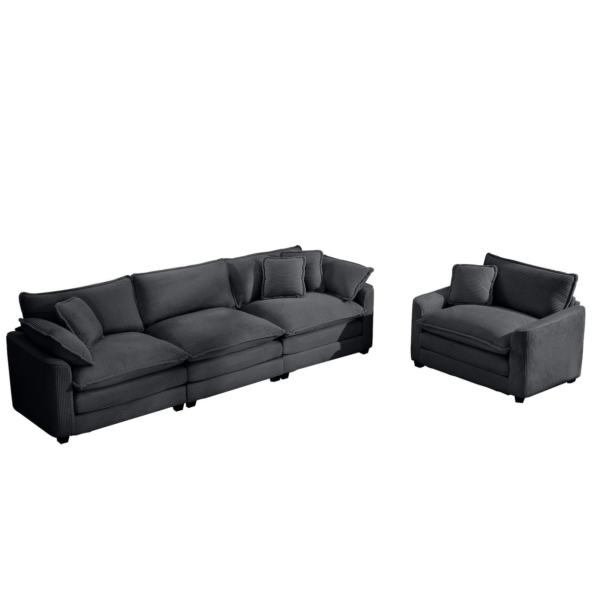 HouseOfZazla 3-piece sectional sofa set, charcoal fabric with deep seats, flexible layout on Tampa Home & Garden Store