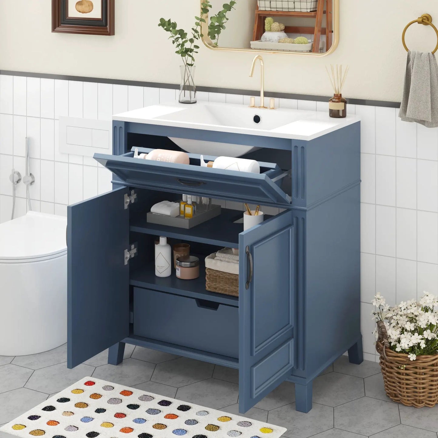 Bathroom Vanity With Sink Storage Cabinet Blue
