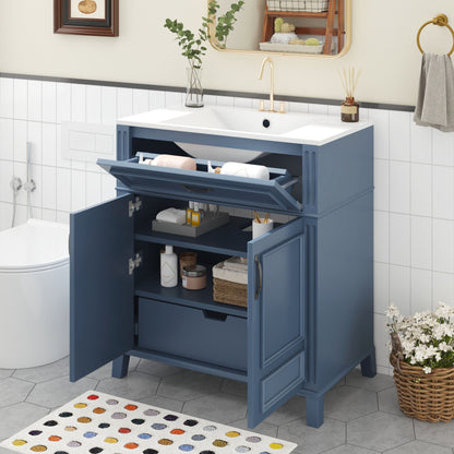 Blue Bathroom Vanity with Sink and Wooden Cabinet