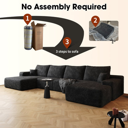 135-inch Cloud sectional sofa with 1 ottoman in dark charcoal fabric by HouseOfZazla on Tampa Home & Garden Store