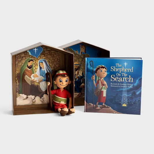 Shepherd on the Search for Christ in Christmas book set with nativity diorama on Tampa Home & Garden Store