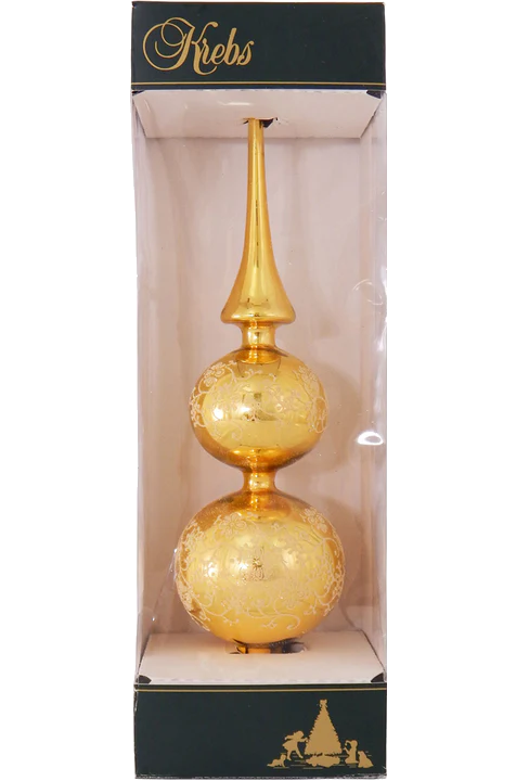 Glass 13 Inch Treetop Finial - Shiney Gold with Glitterlace - Tampa Home & Garden Store